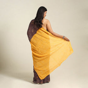 Brown - kutch tie-dye cotton bandhani saree 37 - handcrafted