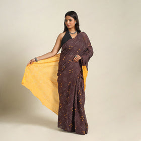 Brown - kutch tie-dye cotton bandhani saree 37 - handcrafted