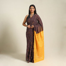 Brown - kutch tie-dye cotton bandhani saree 37 - handcrafted