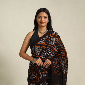 Brown - kutch tie-dye cotton bandhani saree 50 - handcrafted
