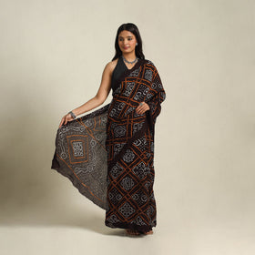 Brown - kutch tie-dye cotton bandhani saree 50 - handcrafted