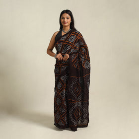 Brown - kutch tie-dye cotton bandhani saree 50 - handcrafted