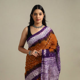 Brown Kutch Tie-Dye Cotton Bandhani Saree
