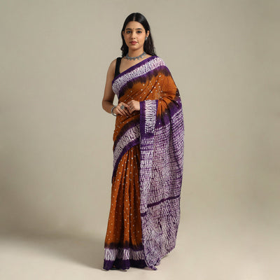 Brown Kutch Tie-Dye Cotton Bandhani Saree