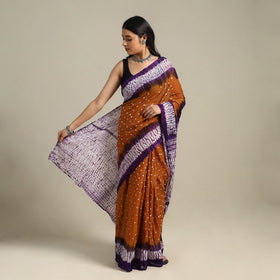 Brown Kutch Tie-Dye Cotton Bandhani Saree