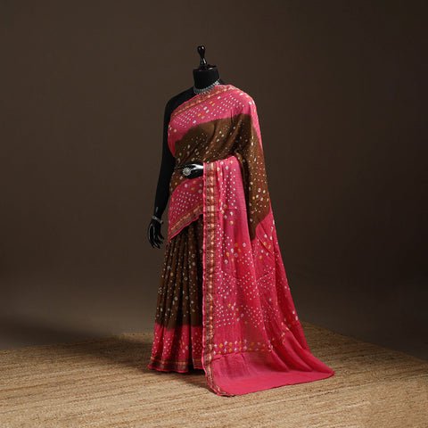 Brown - kutch tie-dye cotton bandhani saree with blouse 11