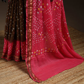 Brown - kutch tie-dye cotton bandhani saree with blouse 11