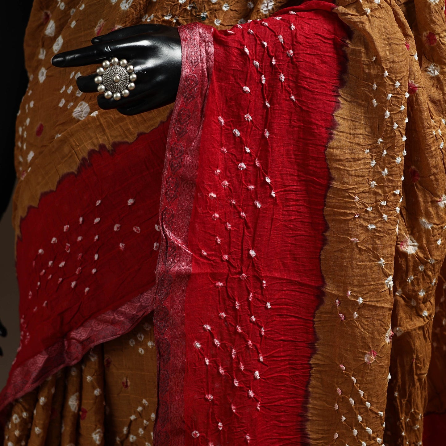 Brown - kutch tie-dye cotton bandhani saree with blouse 14