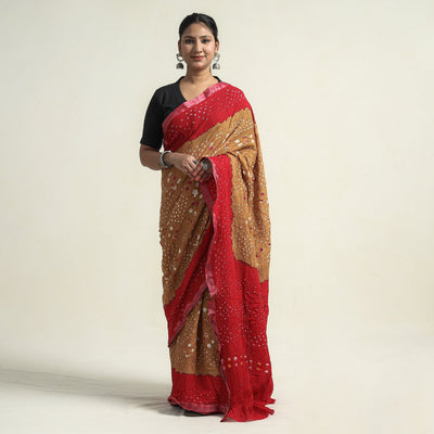 Brown Kutch Bandhani Tie-Dye Cotton Saree 