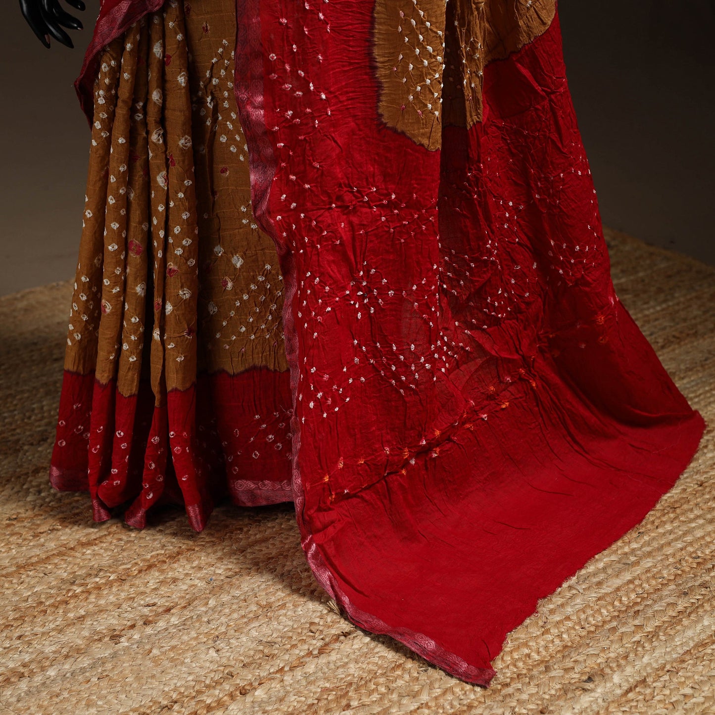 Brown - kutch tie-dye cotton bandhani saree with blouse 14