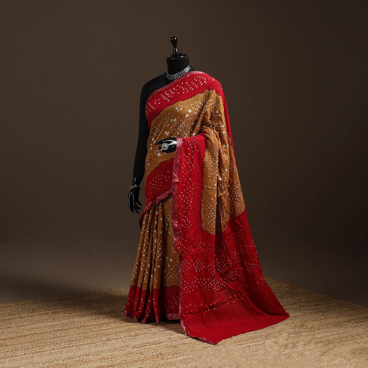 Brown - kutch tie-dye cotton bandhani saree with blouse 14