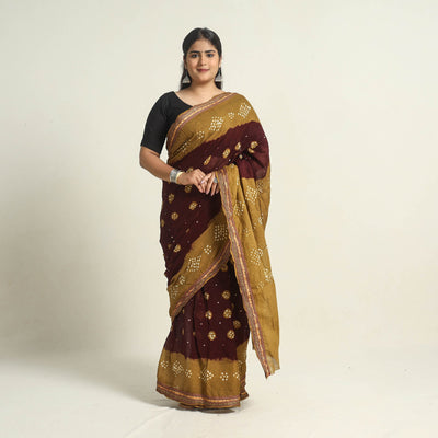 Brown Kutch Tie-Dye Bandhani Saree 
