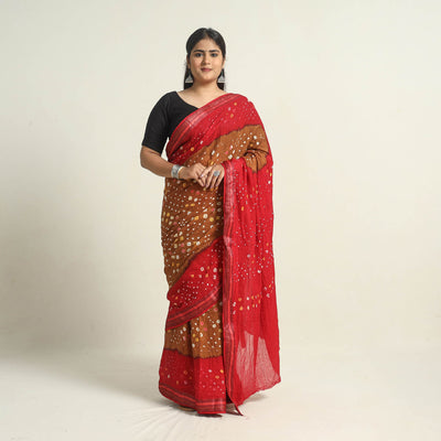 Brown Kutch Tie-Dye Bandhani Saree 