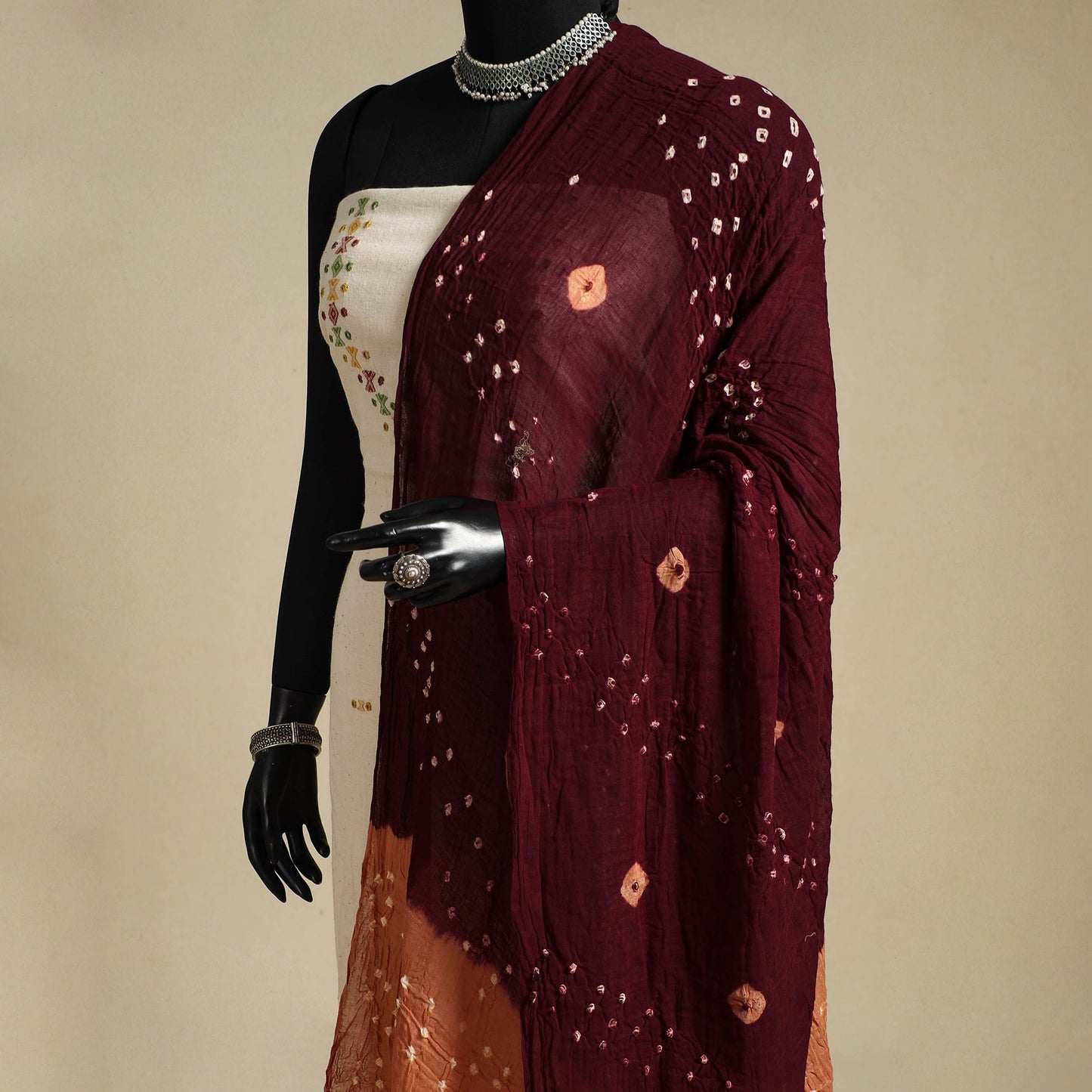 Brown - kutch tie-dye mul cotton bandhani dupatta 14