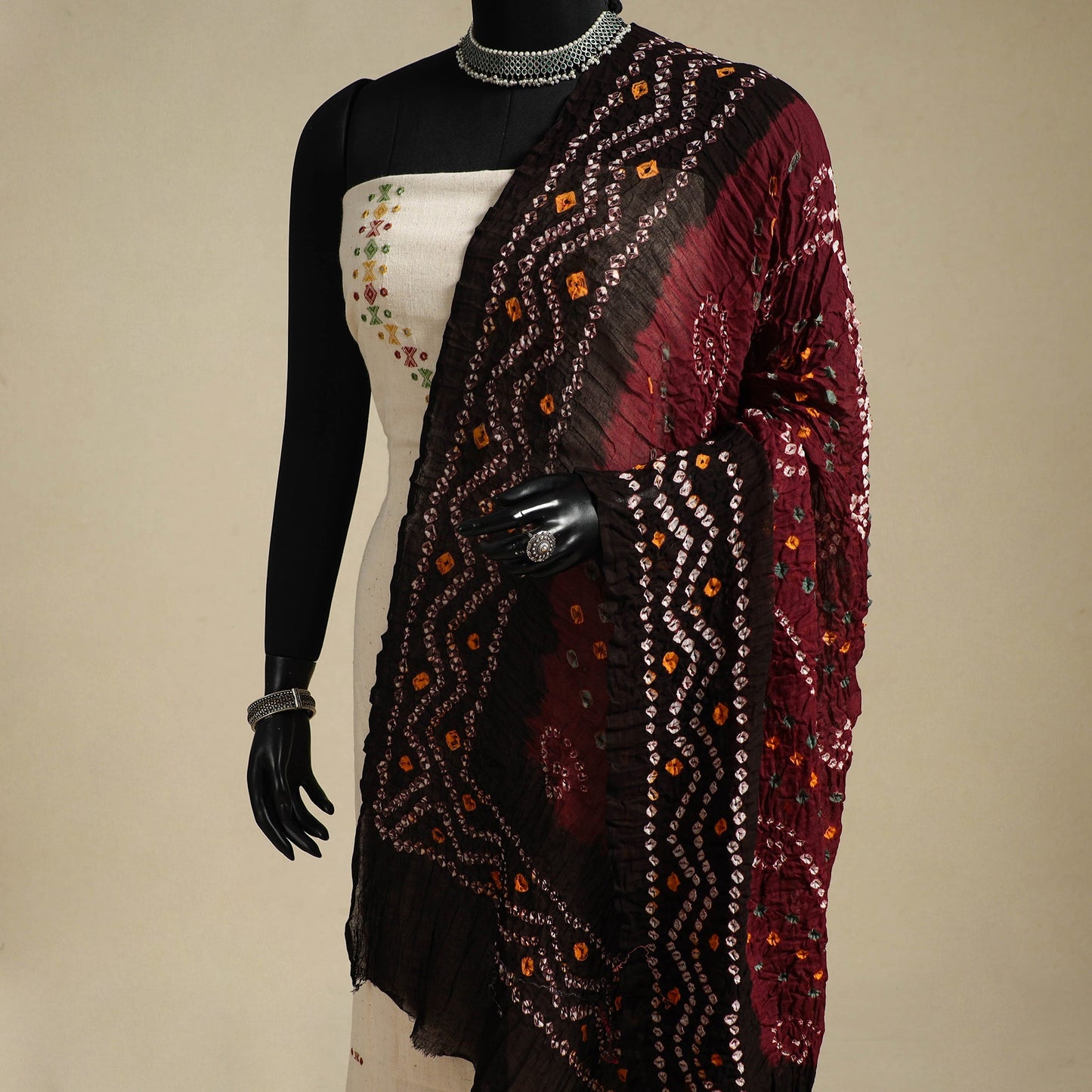 Brown - kutch tie-dye mul cotton bandhani dupatta 98