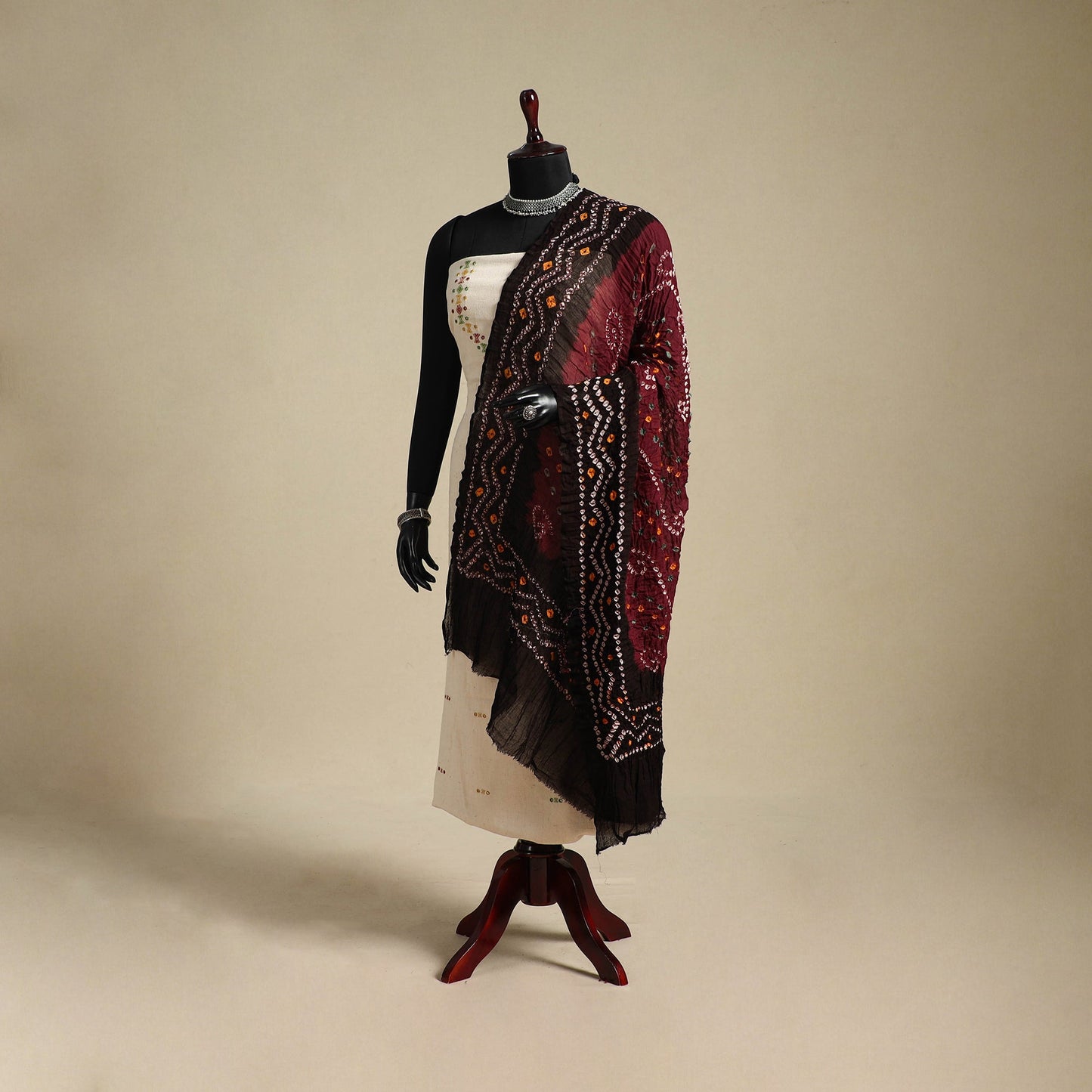 Brown - kutch tie-dye mul cotton bandhani dupatta 98