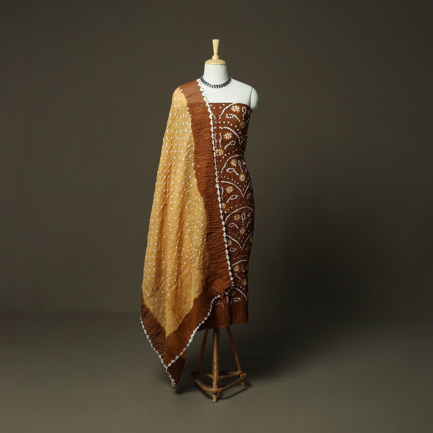 Kutch tie-dye satin cotton bandhani 3pc unstitched dress