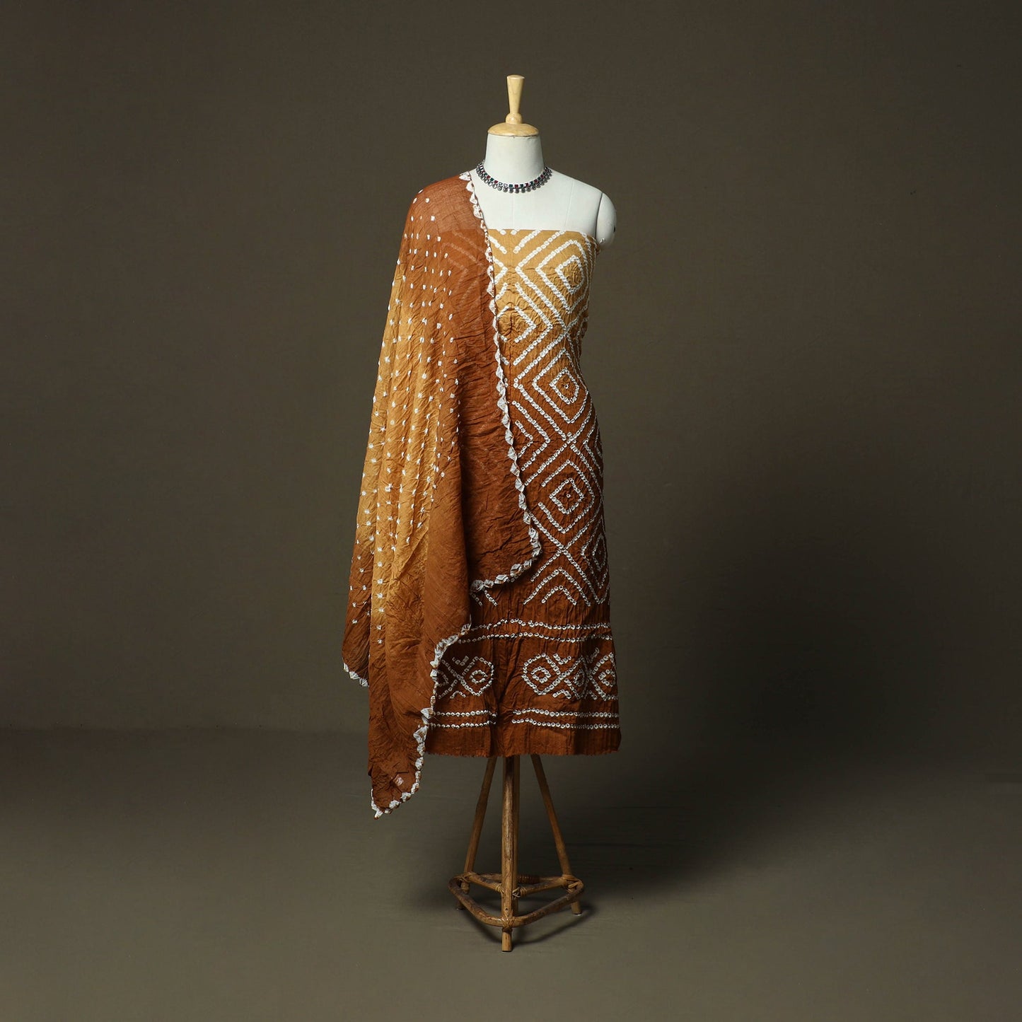 Kutch tie-dye satin cotton bandhani 3pc unstitched dress