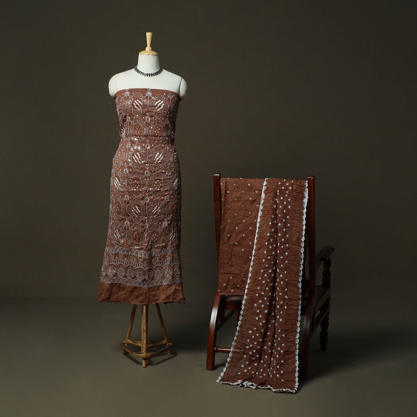 Kutch tie-dye satin cotton bandhani sequin work 3pc