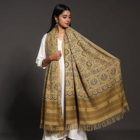  Brown Kutch Traditional Ajrakh Block Printed Handwoven Pure Wool Shawl