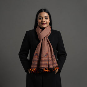 Brown - kutch weaving handwoven merino woollen stole 08