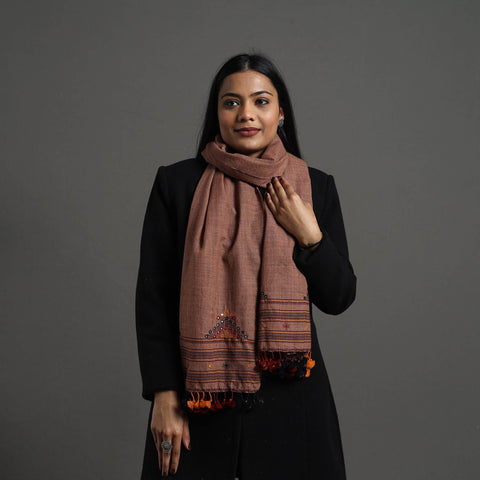 Brown - kutch weaving handwoven merino woollen stole 08