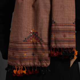 Brown - kutch weaving handwoven merino woollen stole 08