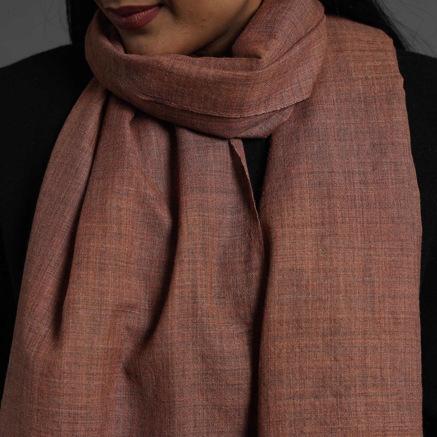 Brown - kutch weaving handwoven merino woollen stole 08