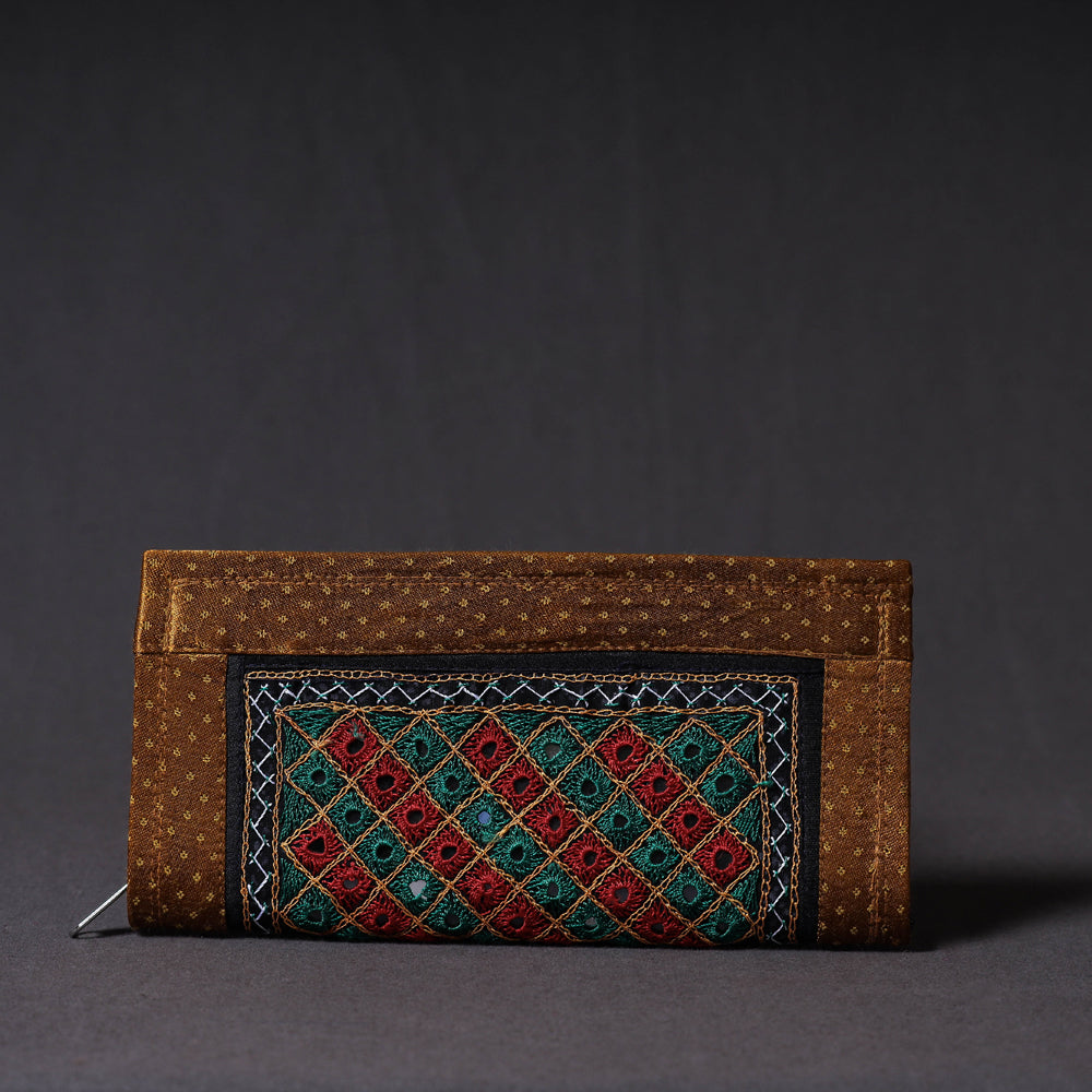 Brown Kutchi Embroidery Mirror Work Clutch