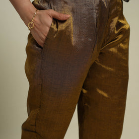 Brown Lace Work Fine Tissue Zari Plain Anarkali Kurta Set for Women