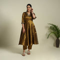 Brown Lace Work Fine Tissue Zari Plain Anarkali Kurta Set for Women