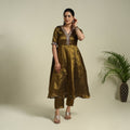Buy Brown Lace Work Fine Tissue Zari Plain Anarkali Kurta Set for Women