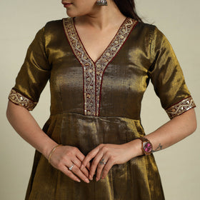 Buy Brown Lace Work Fine Tissue Zari Plain Anarkali Kurta Set for Women