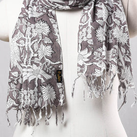  Lavender with White Mor & Flowers Sanganeri Block Printed Cotton Stole Online at iTokri.com