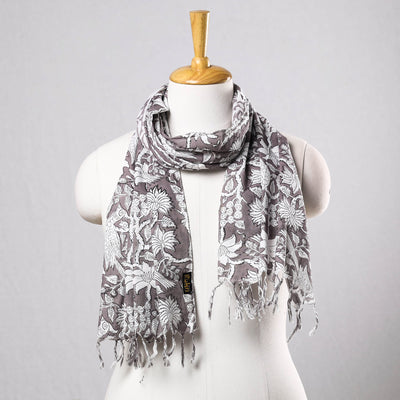  Lavender with White Mor & Flowers Sanganeri Block Printed Cotton Stole Online at iTokri.com