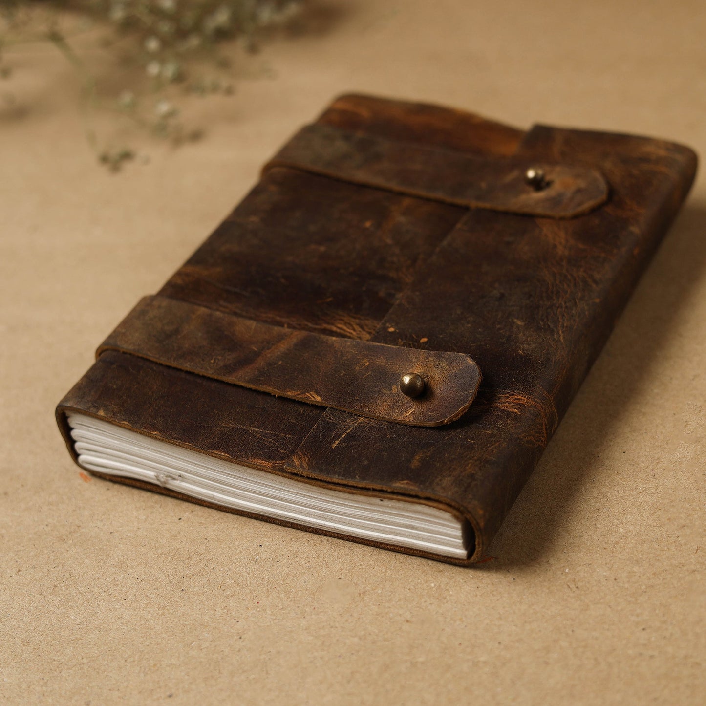 Brown - leather cover handmade paper notebook 18
