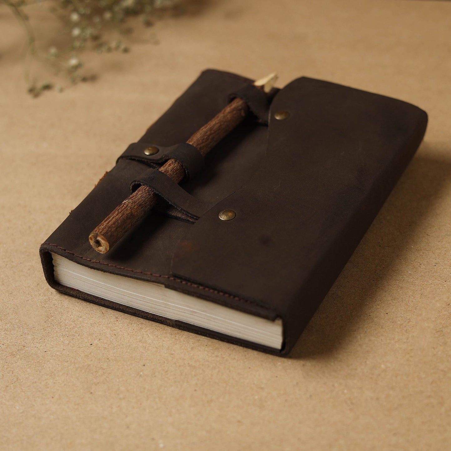 Brown - leather cover handmade paper notebook 23