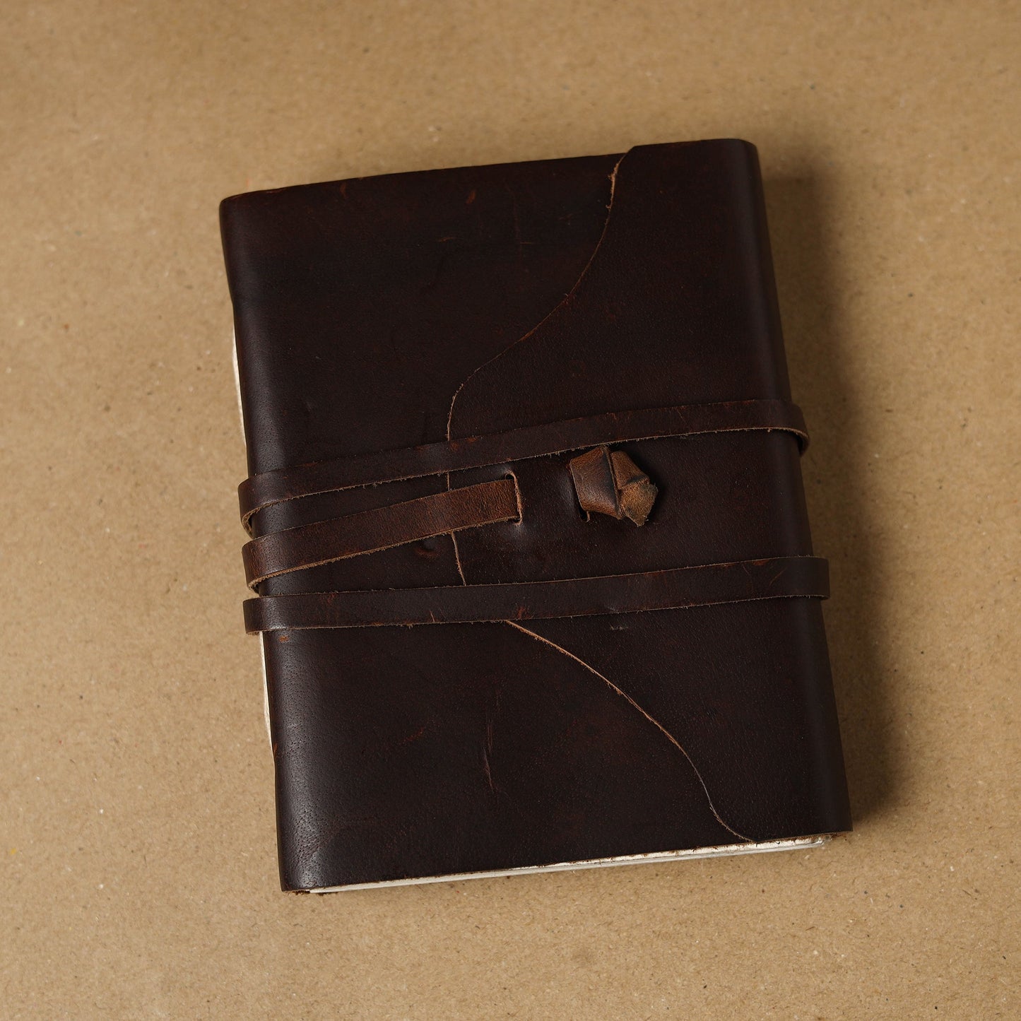 Brown - leather cover handmade paper notebook 24