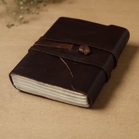 Brown - leather cover handmade paper notebook 24