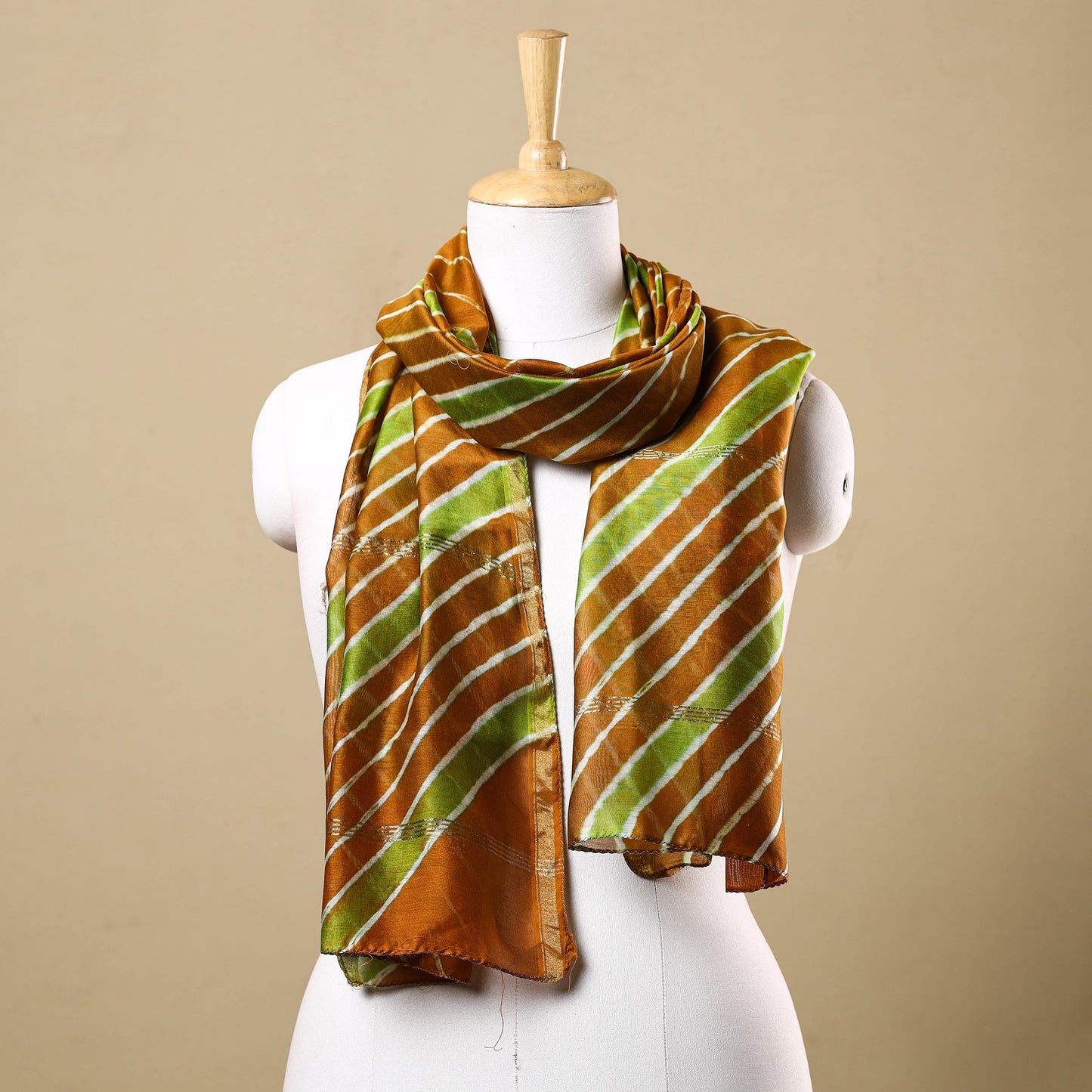 Brown - leheriya tie-dye chanderi silk handloom stole