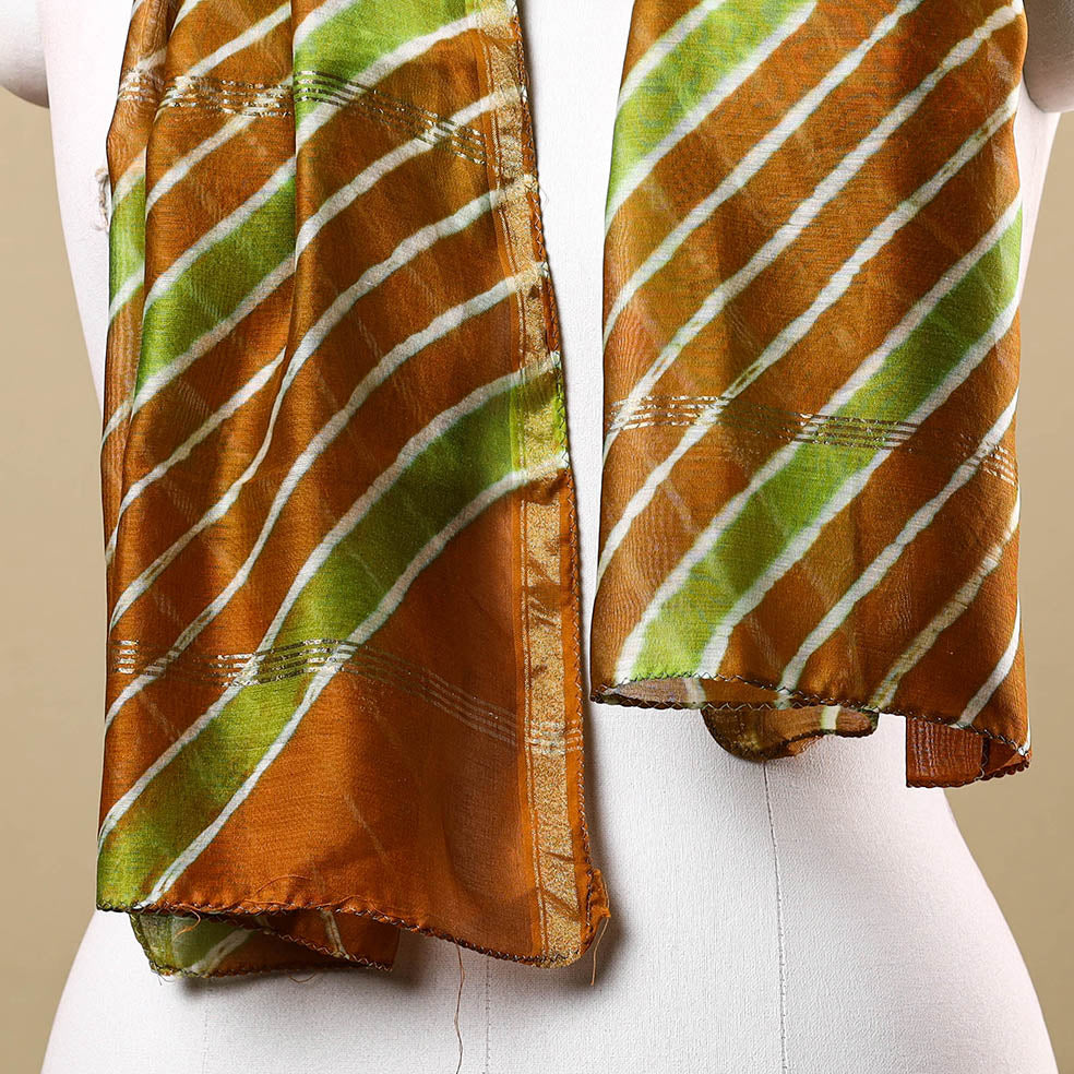Brown - leheriya tie-dye chanderi silk handloom stole