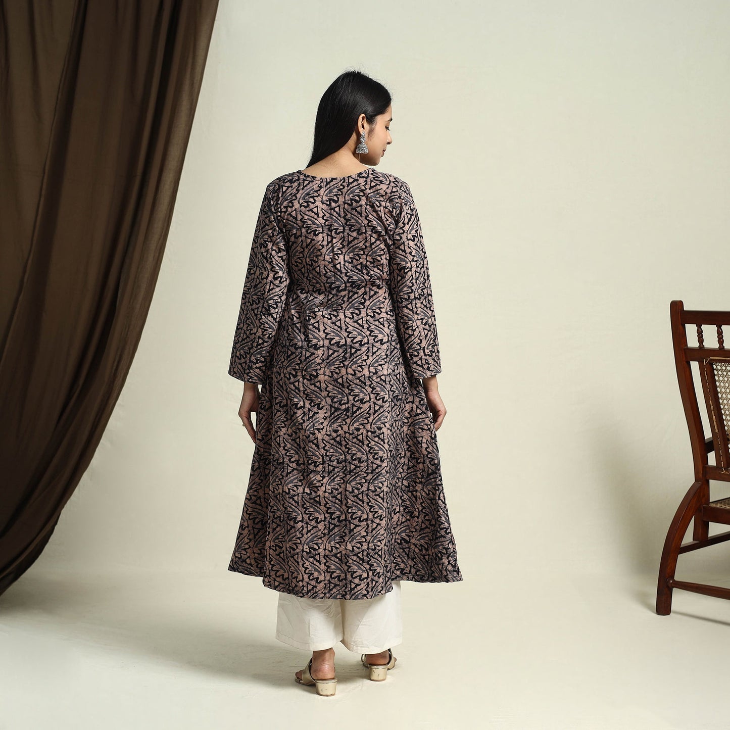  Brown A-Line Batik Print Cotton Kurta for Women