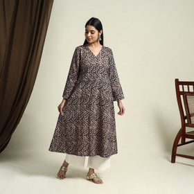  Brown A-Line Batik Print Cotton Kurta for Women