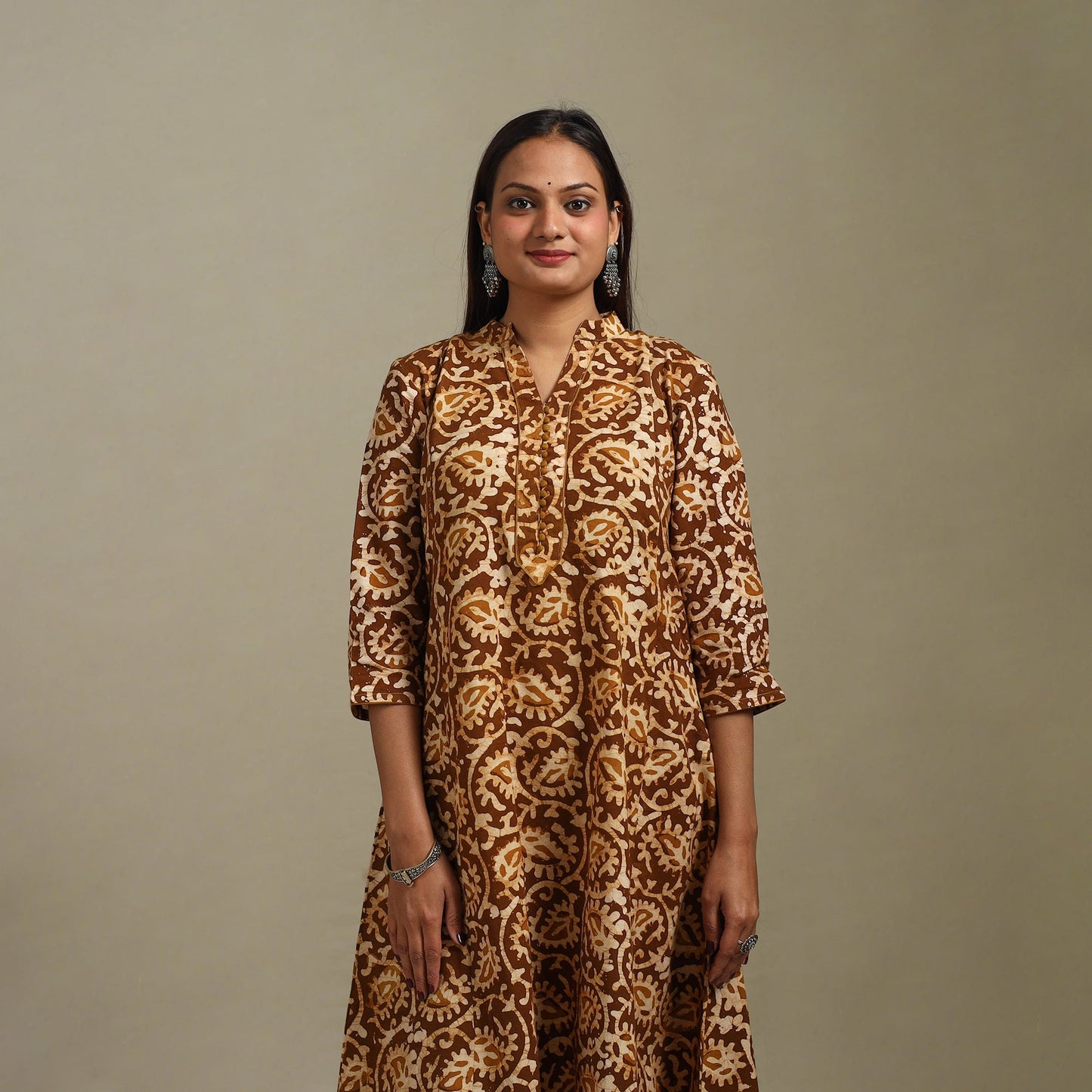 A-line cotton hand batik kurta for women 02 - handcrafted