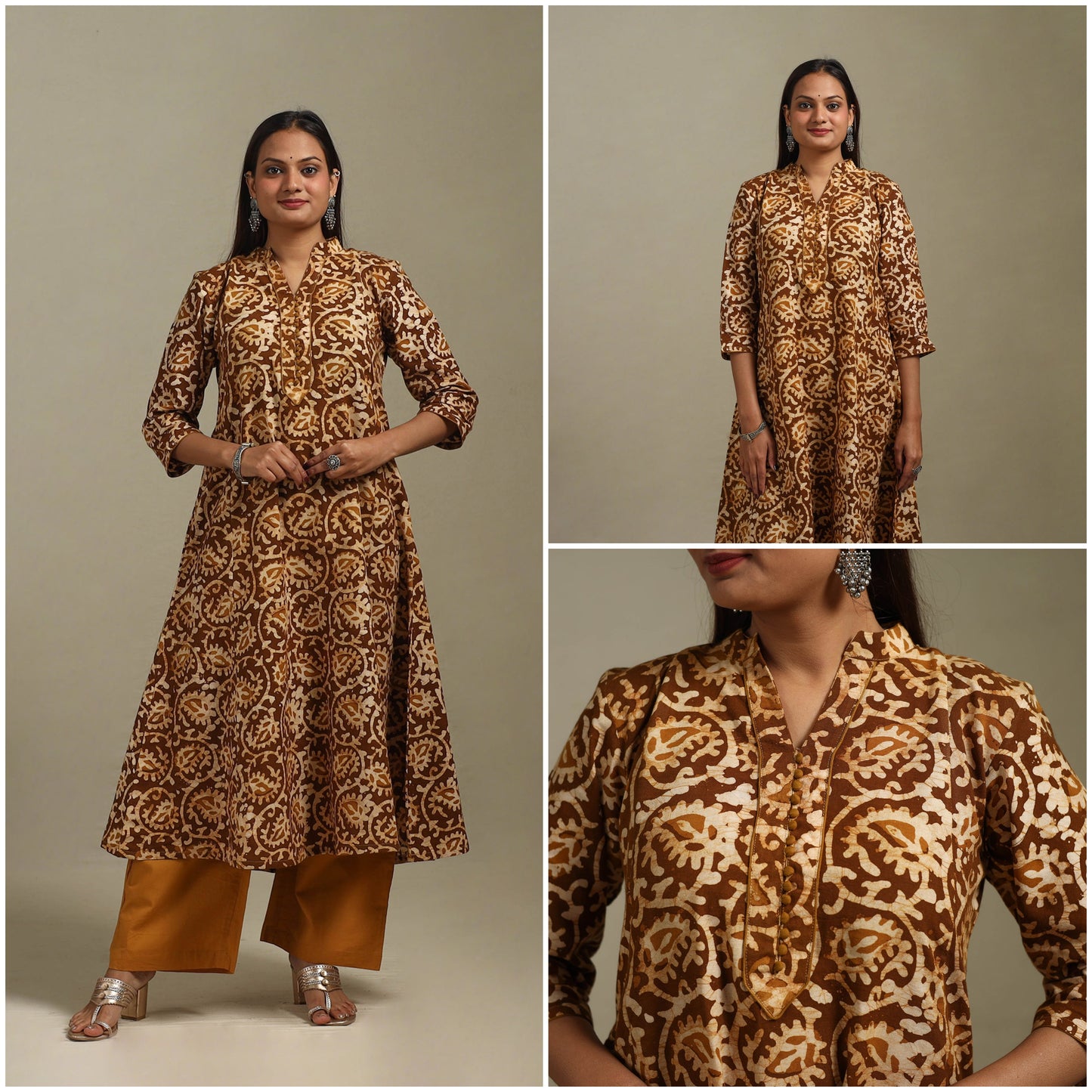 A-line cotton hand batik kurta for women 02 - handcrafted