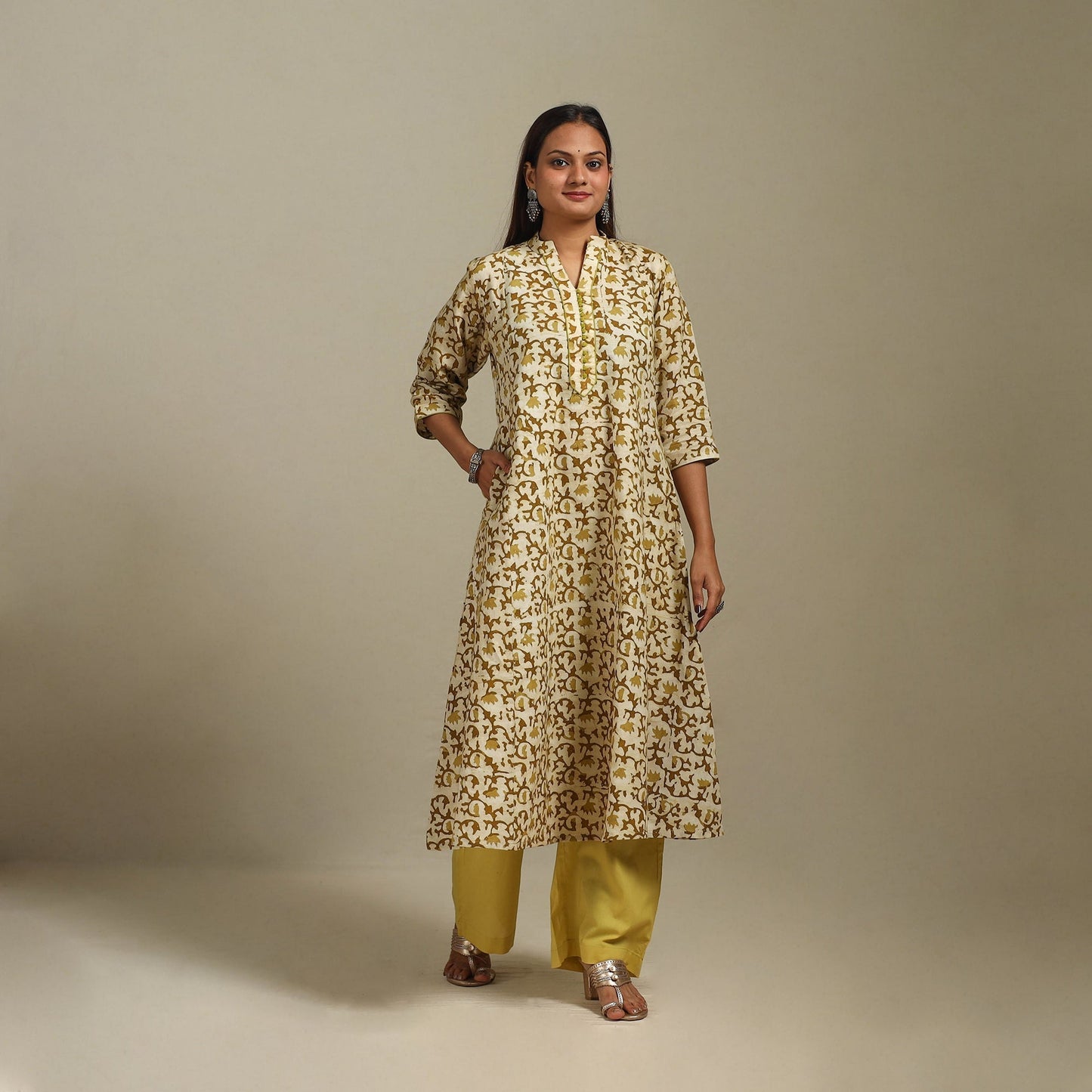 A-line cotton hand batik kurta for women 05 - handcrafted
