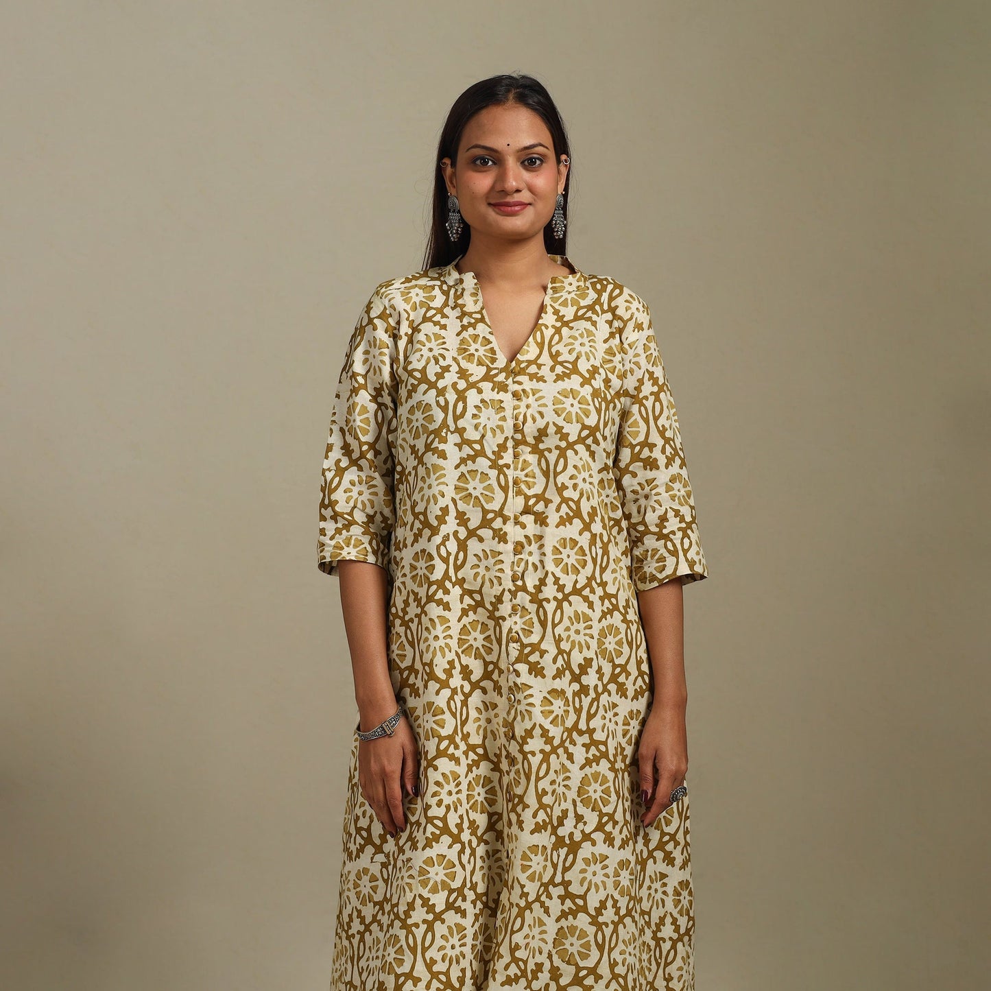 A-line cotton hand batik kurta for women 15 - handcrafted