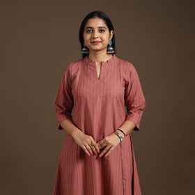 Brown A-Line Cotton Jacquard Kurta