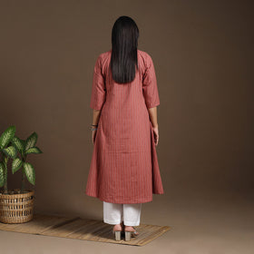 Brown A-Line Cotton Jacquard Kurta