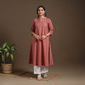 Brown A-Line Cotton Jacquard Kurta